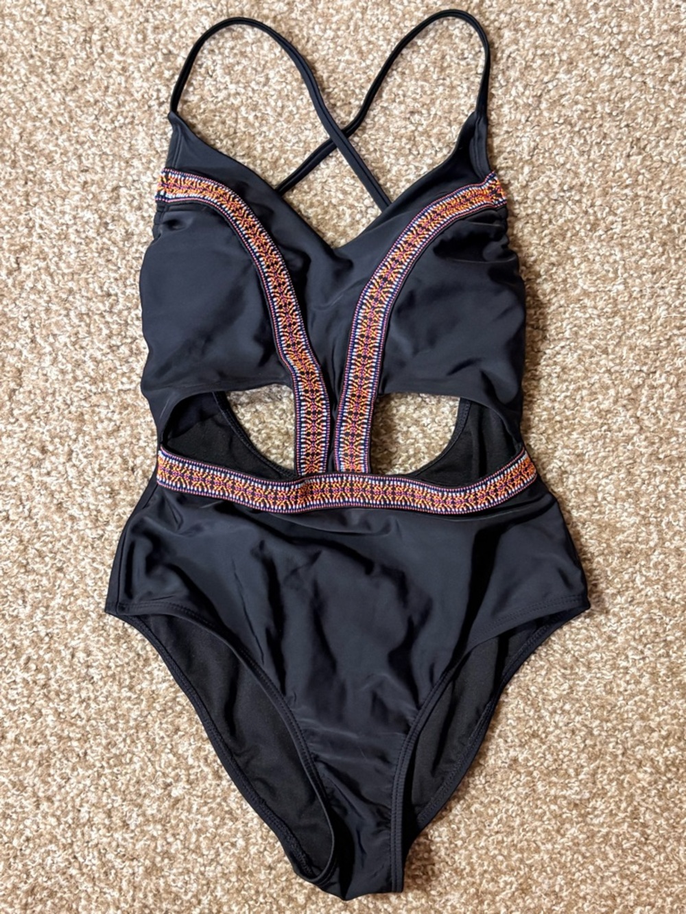 Target Black One-Piece Swimsuit with Multicolor Trim